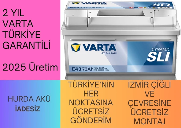 Varta Blue Dynamic E43 Alçak 12 V 72 Ah 680 CCA Akü ürün görseli 1