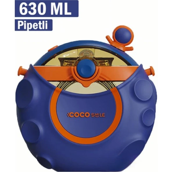 Vagonlife Cocosmile 630ML Silikon Uzay Tema Kılıflı Pipetli Askılı Tritan Çocuk Matarası Lacivert CS-0006 ürün görseli 1