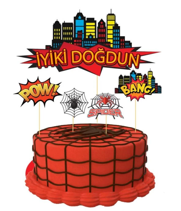 Spiderman Temalı Pasta Süsü Kürdan 5 li ürün görseli 1