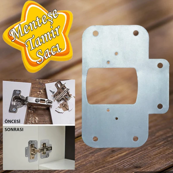 Dolap Kapak Taş Menteşe Tamir Sacı Pratik Onarım Kiti Krom Metal Yuva Tablası 6.5 x 9 cm ürün görseli 1