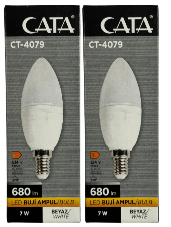 Cata CT-4079 7W 6400K (Beyaz Işık) E14 Duylu Led Buji Ampul (2 Adet) ürün görseli 1