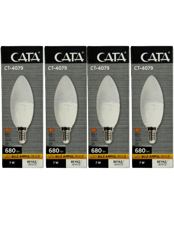 Cata CT-4079 7W 6400K (Beyaz Işık) E14 Duylu Led Buji Ampul (4 Adet) ürün görseli 1