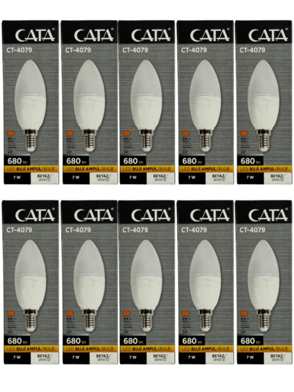 Cata CT-4079 7W 6400K (Beyaz Işık) E14 Duylu Led Buji Ampul (10 Adet) ürün görseli 1