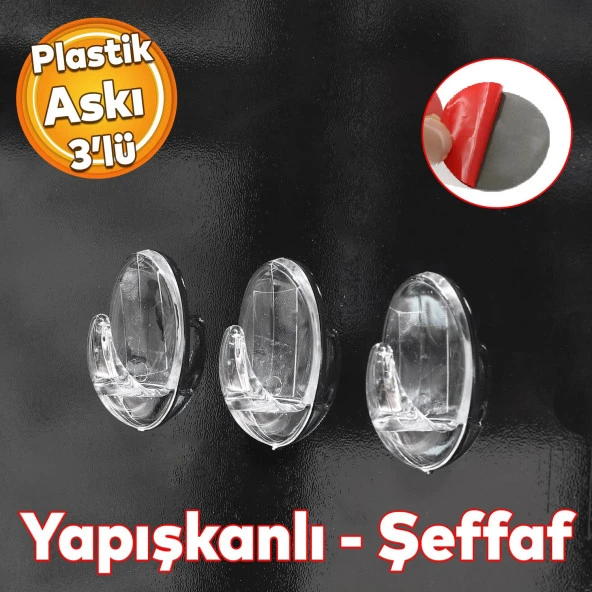 Yapışkanlı Banyo Lavabo Mutfak Askılık Şeffaf Plastik Sağlam Asma İz Bırakmayan Askı 3 Adetli Set ürün görseli 1