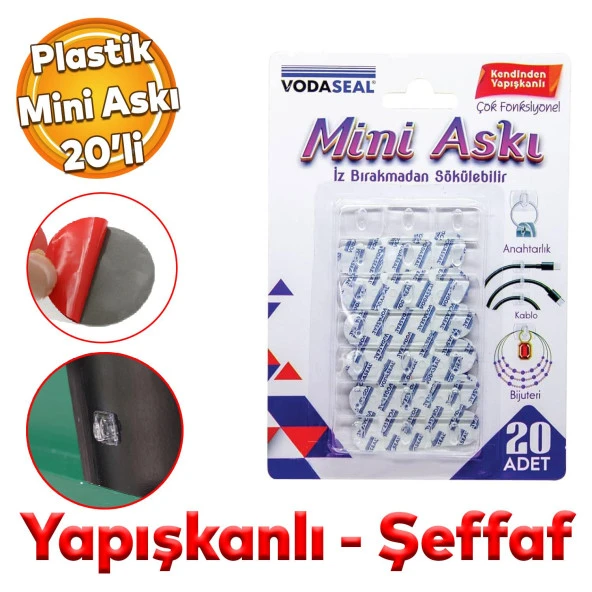 Yapışkanlı Banyo Lavabo Mutfak Askılık Şeffaf Plastik Sağlam Asma İz Bırakmayan Mini Askı 20 Adetli Set ürün görseli 1