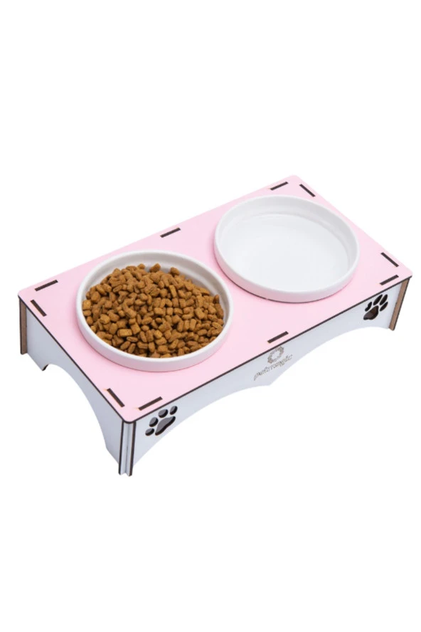 Petmagic Ahşap, Beyaz Seramik Kaseli Kedi, Mini Irk Köpek Mama Kabı, Pembe ürün görseli 1