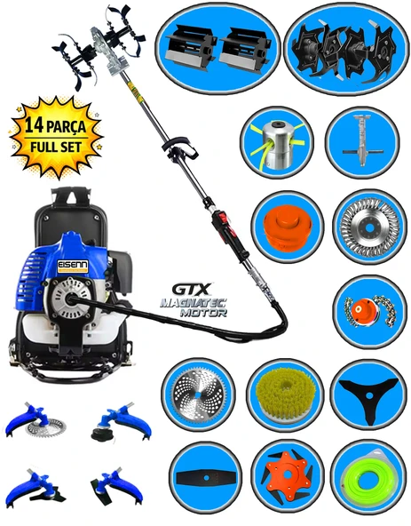 Eisenn German 14 In 1 Full Set Esx-900 Turbo Sırt Tipi Çim Ot Çalı Biçme Tırpanı Akrobat Çapa Aparatı ürün görseli 1