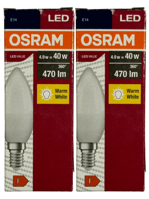 Osram 4,9W (40W) 2700K (Sarı Işık) E14 Duylu Led Ampul (2 Adet) ürün görseli 1