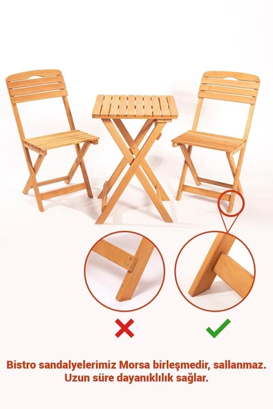 Balkon Bahçe Mutfak 3'lü Bistro Set Katlanır - Resim 5