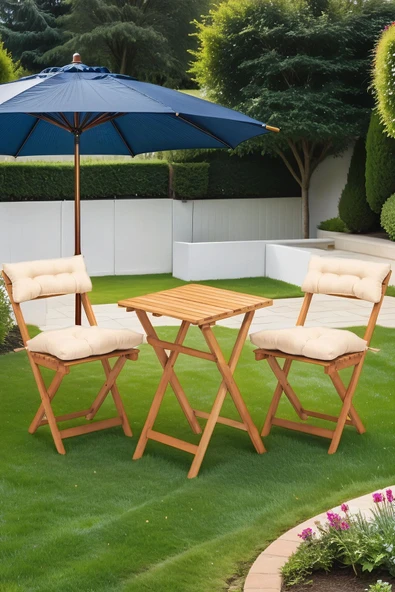 Minderli Balkon Bahçe Mutfak 3'lü Bistro Set Katlanır Masa sandalye 50x50 ürün görseli 1
