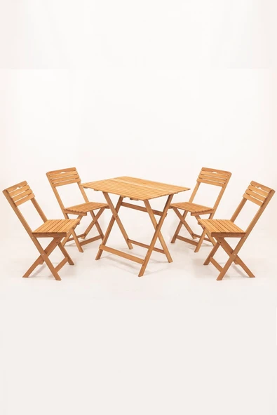 Balkon - Bahçe 5'li Katlanabilir Bistro Set 4 Sandalye 1 Bahçe 60x80 Cm Masa Ahşap ürün görseli 1