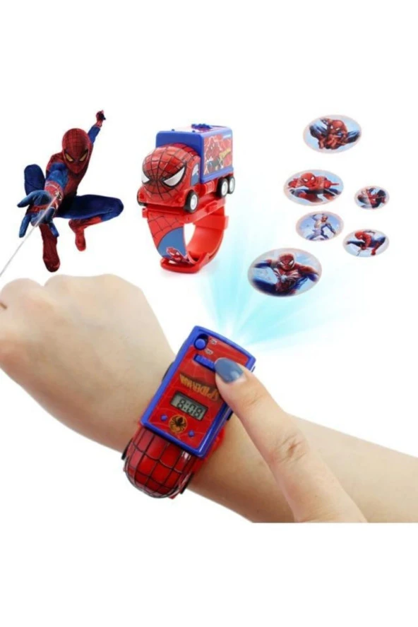 Kumik Spiderman Örümcek Adam Arabalı Ve Projeksiyonlu Saat 6 Farklı Karakteri Duvara Yansıtır ürün görseli 1