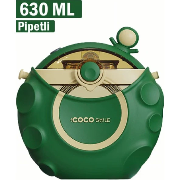 Vagonlife Cocosmile 630ML Silikon Uzay Tema Kılıflı Pipetli Askılı Tritan Çocuk Matarası Yeşil CS-0006 ürün görseli 1