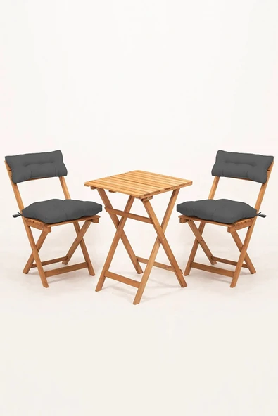 Meya Dekor Sırt ve Oturak Minderli Balkon Bahçe Mutfak 3'lü Bistro Set Katlanır Masa-Sandalye 50x50 Masalı ürün görseli 1