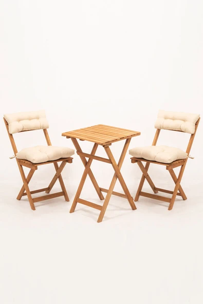 Meya Dekor Sırt ve Oturak Minderli Balkon Bahçe Mutfak 3'lü Bistro Set Katlanır Masa-Sandalye 50x50 Masalı ürün görseli 1