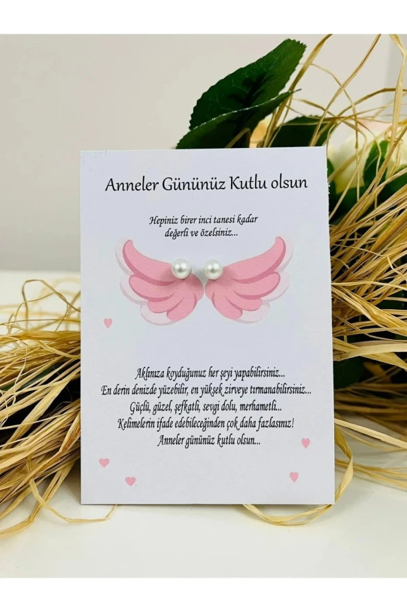 5 Adet Melek Kanadı Kartlı İnci Küpe - Anneler Günü Hediyesi - Anneler Günü ürün görseli 1
