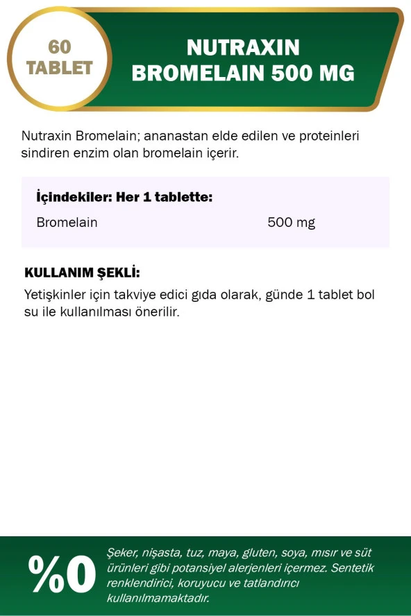 NUTRAXİN HERBAL BROMELAİN 500 MG ANANAS 60 TABLET - Resim 3