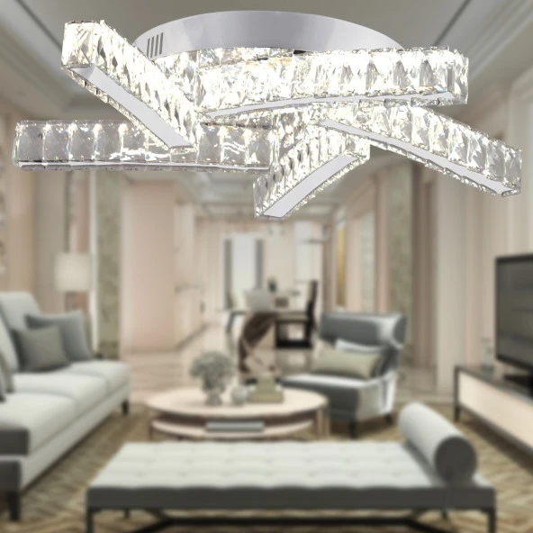 Apliqa LİYA BÜYÜK KROM KRİSTAL TAŞLI LED AVİZE ürün görseli 1