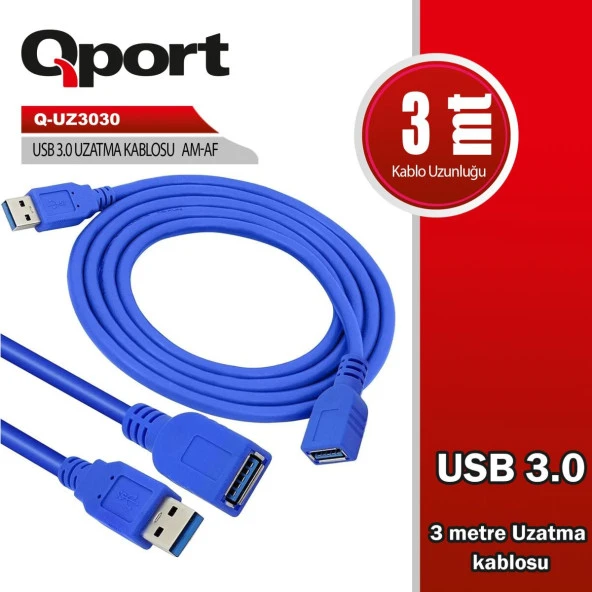 QPORT  USB3.0 3MT UZATMA KABLOSU Q-UZ3030 ürün görseli 1