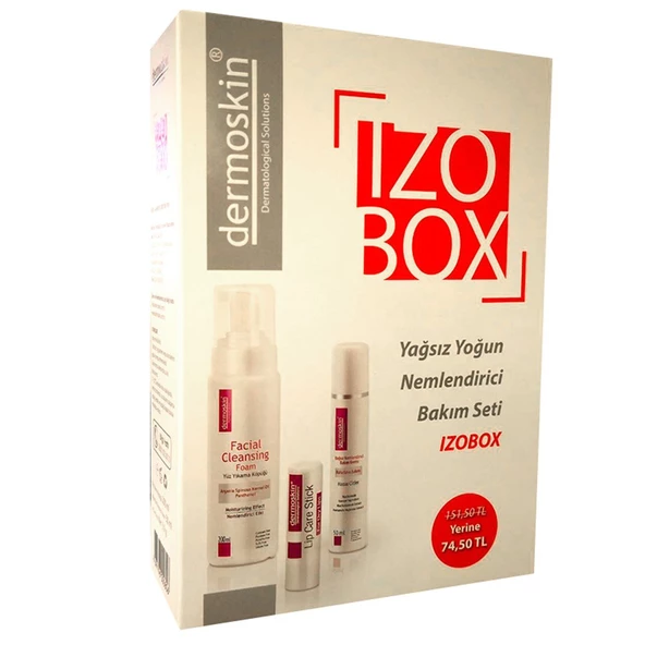 Dermoskin İzobox Yağsız & Yoğun Bakım Seti - Nemlendirici Krem 50 ml + Yüz Yıkama Köpüğü 200 ml + Lip Care Stick ürün görseli 1