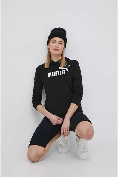 Puma Ess Logo Hoodie - Kadın Siyah Kapüşonlu Sweatshirt - 586791 01 ürün görseli 1