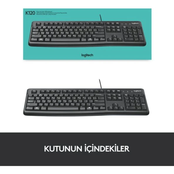 Logitech K120 USB Kablolu Türkçe Q Klavye - Siyah - Resim 7