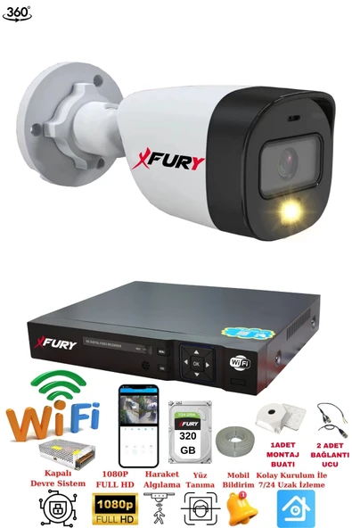 FURY 1 Kamera 1080P 2Mp Görüntü Gece Renkli FullHd Ultra Led Gece Renkli Güvenlik Kamera Seti 320GB ürün görseli 1