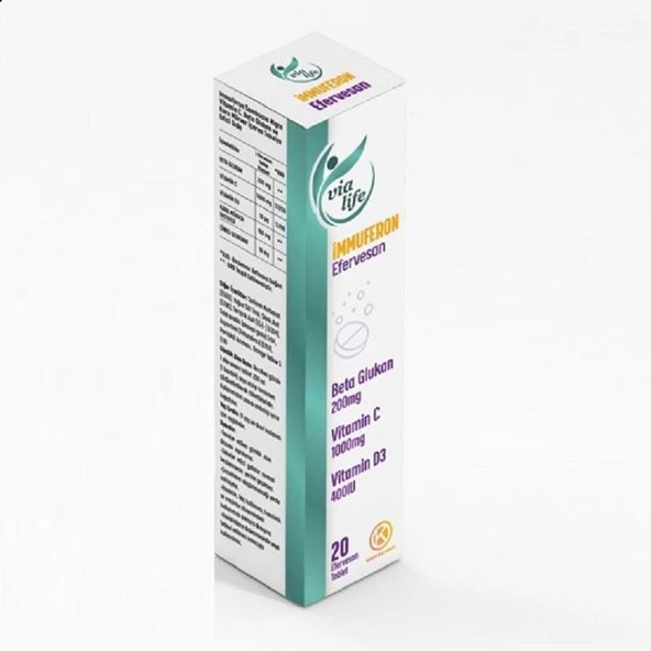 İmmuferon Beta Glucan 200mg, Vitamin C 1000mg, D3, Çinko, Karamürver 20 Efervesan ürün görseli 1