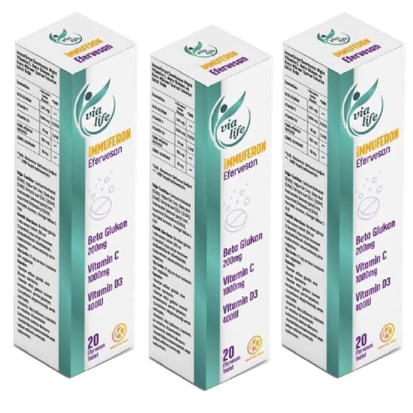 İmmuferon Beta Glucan 200mg, Vitamin C 1000mg, D3, Çinko, Karamürver 20 Efervesan - 3'lü ürün görseli 1