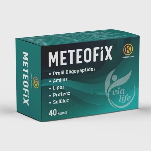 Meteofix Propil Oligopeptidaz, Amilaz, Lipaz, Proteaj, Selülaz, Bromelain, Zencefil Sindirim Enzimler 40 Kapsül ürün görseli 1