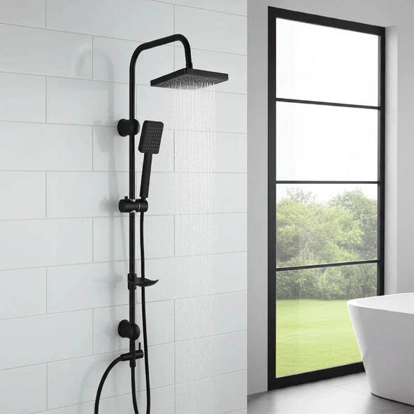 Tema 53243-2M Rain Tetra Tepe Duş Seti Mat Siyah ürün görseli 1