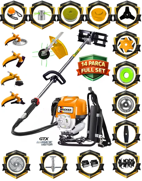 German W-9400 F8 Motor 14 Parça Full Set Sırt Tipi Benzinli Çalı Çim Biçme Tırpanı Güçlü Yüksek Performans ürün görseli 1