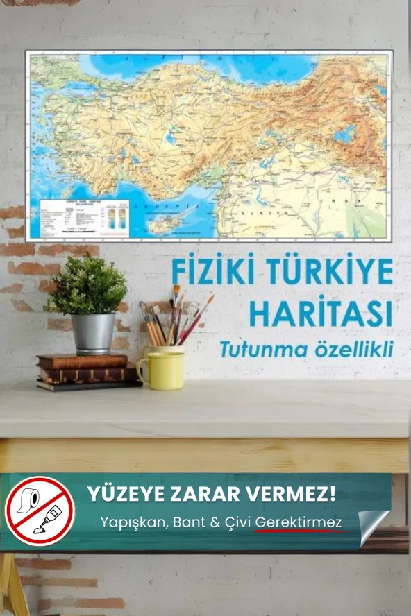 Türkiye Fiziki Haritası, Yüzeye Zarar Vermeyen Yapışkansız Tutunan Sihirli Akıllı Kağıt, Harita ürün görseli 1