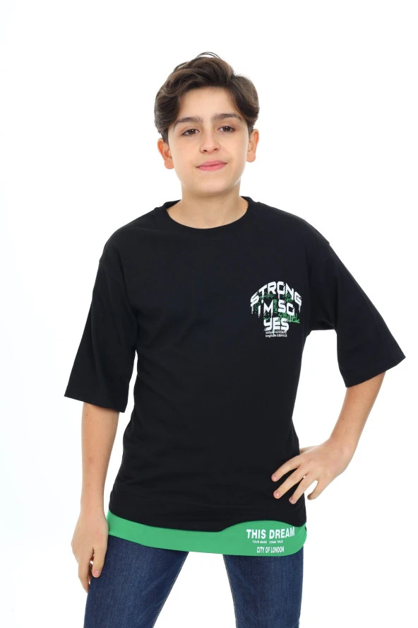 Erkek Çocuk Garni Detaylı Baskılı T-Shirt 9-14 Yaş Lx7083 ürün görseli 1