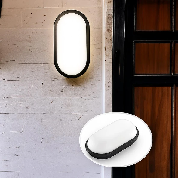 Horoz Aydos 15W IP65 Siyah Oval LED Tavan ve Duvar Lambası | 1500 Lümen Beyaz Işık | Su ve Toz Geçirmez Banyo, Bahçe, Balkon Aydınlatma Armatürü | 220V ürün görseli 1