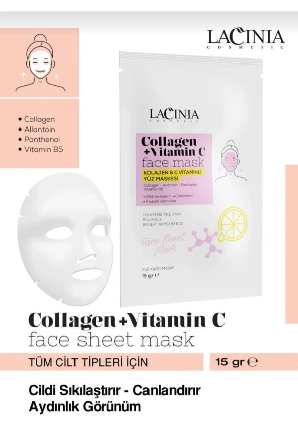 Lacinia Kağıt yüz maskesi (Collogen + Vit.C) - Resim 3