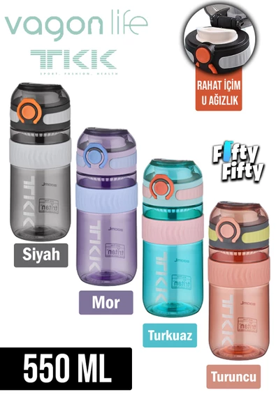 TKK 550 ML Rahat İçim (U Ağızlı) Bpa İçermeyen Taşıma Kulplu Tritan Su Matarası FFTKK1016-550ML ürün görseli 1