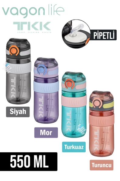 TKK 550 ML Pipetli Bpa İçermeyen Taşıma Kulplu Tritan Su Matarası FFTKK1016-550MLPipetli ürün görseli 1