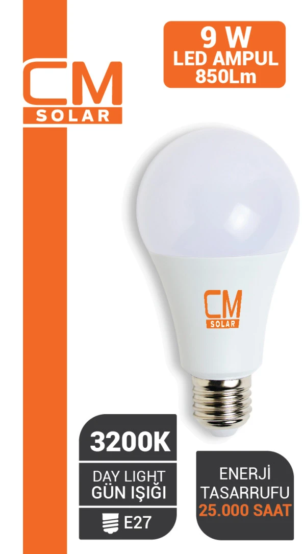 CMSOLAR 9W E27 DUY 3200K SARI IŞIK LED EV AMPULÜ ürün görseli 1