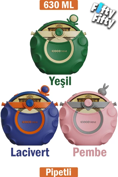 CocoSmile Özel Kutulu 630 ML Pipetli Uzay Temalı Tritan Su Matarası -Boyun Askılı- 3 Farklı Model  ffcs0006 ürün görseli 1
