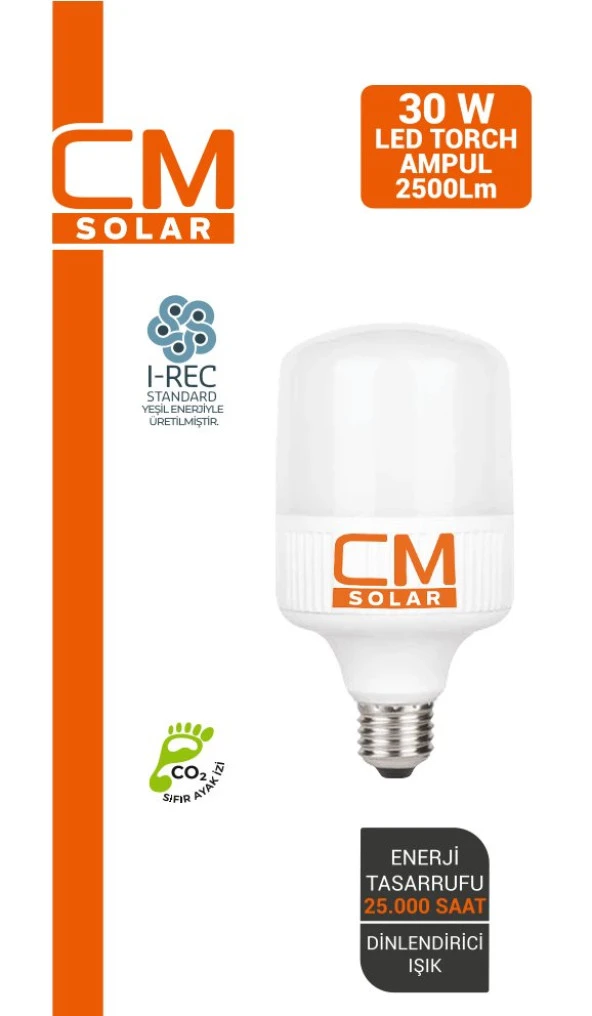 CMSOLAR LED TORCH AMPUL 30W E27 Duy 6500K Beyaz Işık 2700 Lümen ürün görseli 1