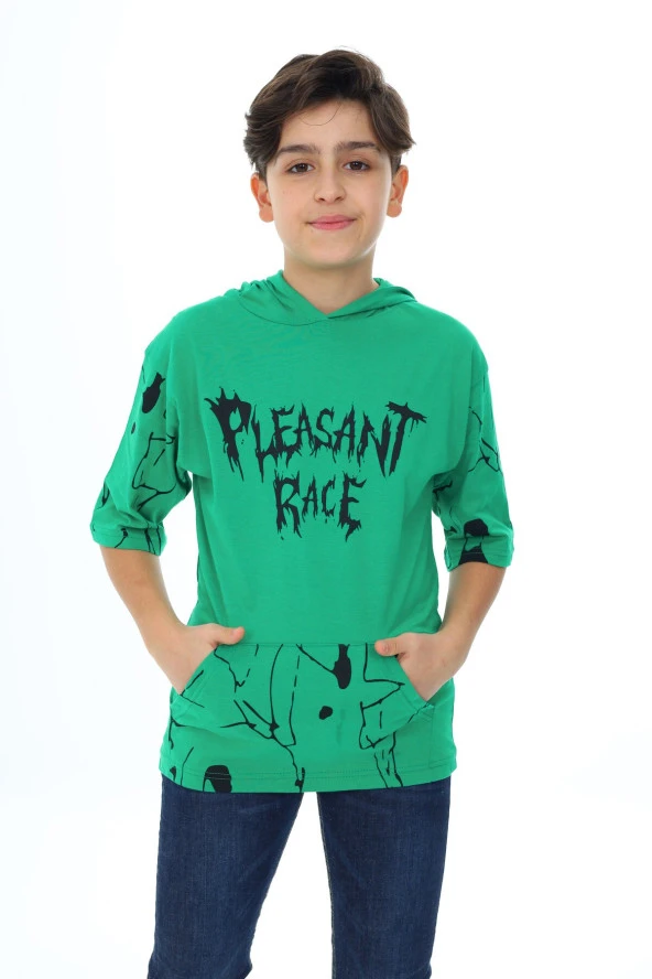 Erkek Çocuk Kapüşonlu Kargo Cepli Baskılı T-Shirt 9-15 Yaş Lx7091 ürün görseli 1