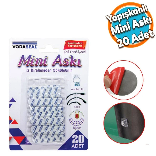 Kendinden Yapışkanlı Banyo Lavabo Mutfak Askılık Şeffaf Plastik Sağlam Asma İz Bırakmayan Mini Askı 20 Adetli Set ürün görseli 1