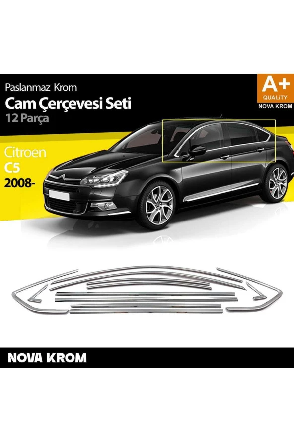 Citroen C5 Krom Cam Çerçeve Seti 12 Prç 2008-2017 (Bütün-Formlu) ürün görseli 1