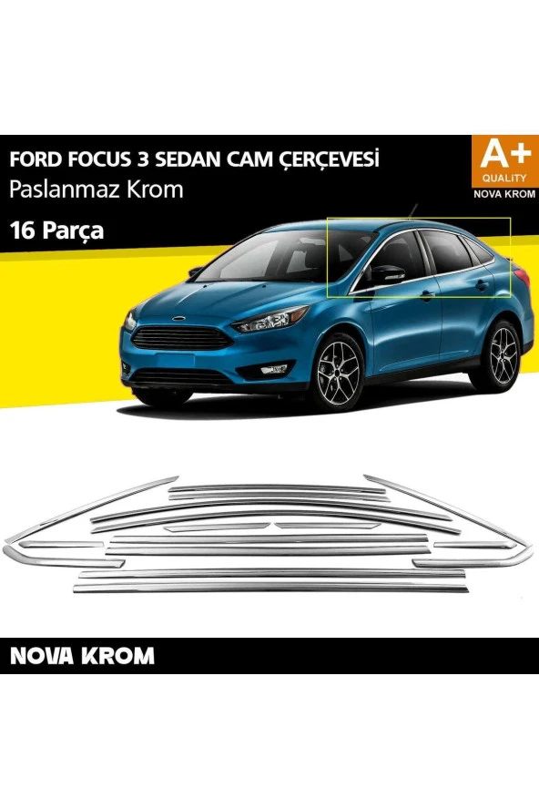 Ford Focus 3 SD Krom Cam Çerçevesi 16 Prç 2011-2018 ürün görseli 1