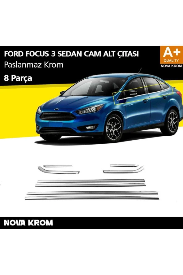 Ford Focus 3 SD Krom Cam Çıtası 8 Prç 2011-2018 ürün görseli 1