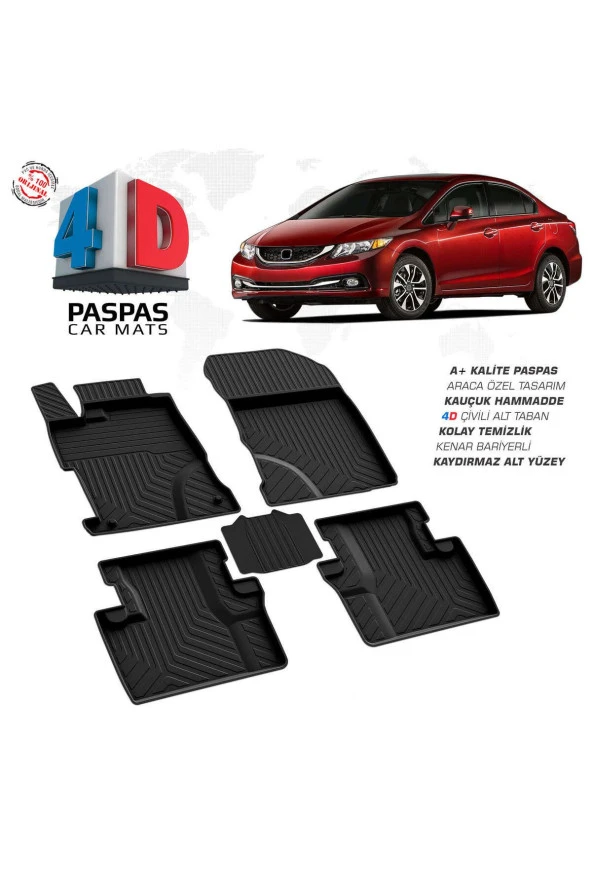 Honda Civic SD 4D Havuzlu Paspas 2012-2016 A+Kalite ürün görseli 1