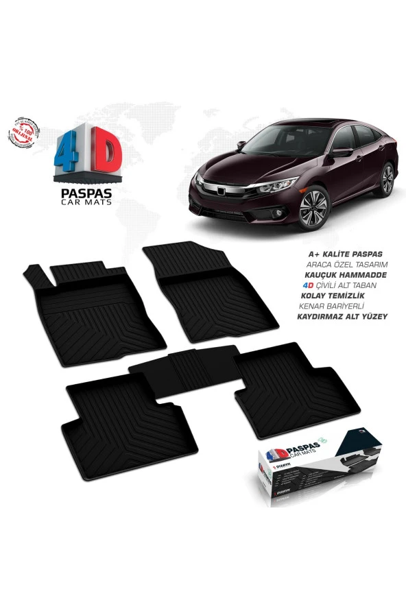 Honda Civic SD 4D Havuzlu Paspas 2016-2021 A+Kalite ürün görseli 1