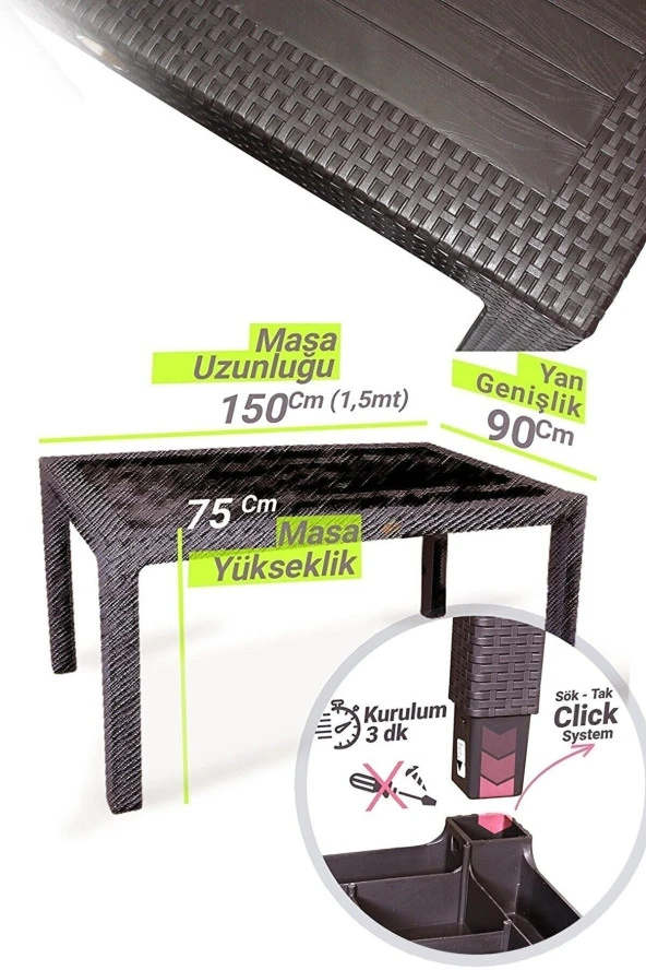 Almina Bambu Rattan Masa 90X150 Camlı Masa - Resim 3