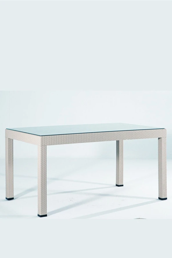 Almina Bambu Rattan Masa 80X140 Kapuçino Camlı Masa ürün görseli 1